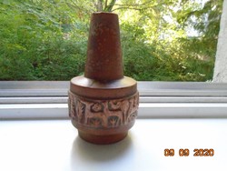 Art deco embossed deer, pine, bird, flower, cloud with patterns, carved stone effect ceramic vase
