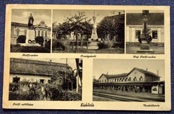 Kiskőrös - mozaiklap - Országzászló, Vasútállomás, Petőfi-szobor, népiskola  1942