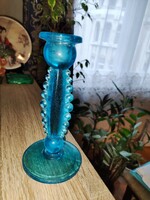 Üveg gyertyatartó kék színben (18 cm)