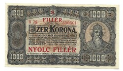 1000 Korona / 8 fils 1923 without overprint in original condition.