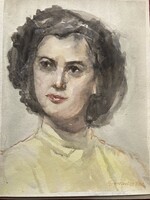 Gyurkovics Tibor akvarell női portréja.