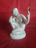 Herend porcelain, woman with mirror, female nude