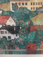 Gustav Klimt:Houses at Unterach on the Attersee című kép reprodukciója, üvegezett keretben