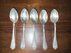 5 pieces of silver hound's head marked coffee and mocha spoon,