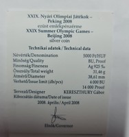 Certificate XXIX.nyári olimpia 5000 Ft 31,46 gramm 0,925 ezüst érméhez