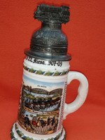 "Vonatos és porcelán pecsétes", német fedeles korsó, kupa, dekoráció.