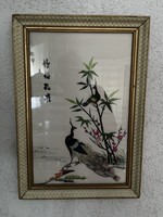 Very nice Chinese peacock silk picture in a special wooden frame.