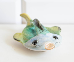 Bodrogkeresztúri retro kerámia figura - ritka hal formájú hamutál