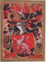 Armbuster family coat of arms 1518. - Chromolithography.