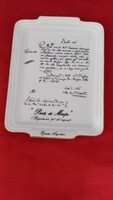 Verbano Argentinian decorative porcelain tray with gilded edges, with a reproduction of a handwritten letter on the surface