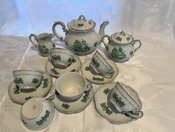 Zsolnay porcelán 6 személyes teás készlet, hiányos állapotban, barokkos stílusjegyekkel