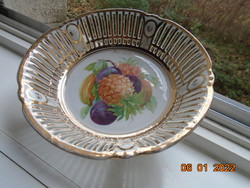 Carlsbad with gold inscription, Art Nouveau fruit pattern, openwork gilded decorative plate
