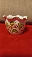 Old handmade ceramic bowl with ruffled edge, marked, flawless, height: 10 cm, inner diameter: 10