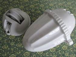 Antik csigás porcelán lámpaellensúly, komplett, görgővel és felső csigás elemmel együtt