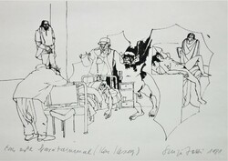 Zoltan Szujó (1944-1986): one evening with my friends (Ken Kesey) 1981, ink, paper, marked