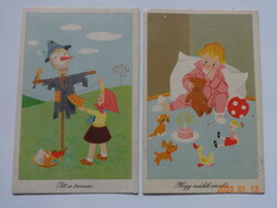 Two old, humorous postcards with Réber László's drawings: spring is here + how time flies...