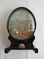 Oriental handicraft miniature picture cork ornament with a pair of crane birds