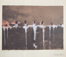 Lux Antal (1935-) Kifolyt lyukak (1982) című szitanyomata /41x56 cm/