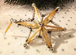 Régi gablonz üveg karácsonyfa dísz csillag 8+3cm
