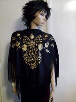 Embroidered fringed shoulder scarf