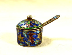 A fabulous mini spicy silver bowl with fire enamel pattern!