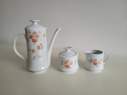 Régi retro Alföldi porcelán virágos kávés kanna tejszínes kiöntő cukortartó 3 db