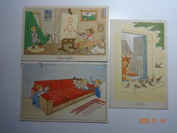 Három régi, humoros képeslap Réber László rajzaival: A festő kisfia + Kifőzde + 1)