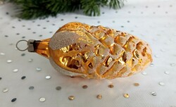 Old Christmas tree ornament gold cone 9cm