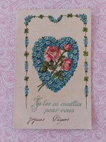 Old postcard embossed postcard clover rose heart forget-me-not motif