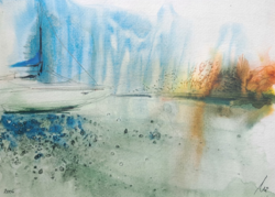 Sailboat on the Lake - contemporary watercolor (framed size 42×32 cm) Lake Balaton? - landscape, unique piece