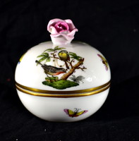 Herendi rothschild patterned porcelain bonbonier with rose handle!