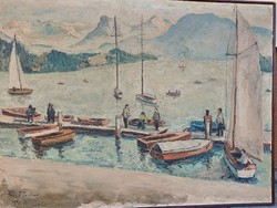 1962 large-scale sailboats painting landscape