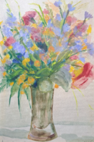 Színes virágcsendélet - 1935 - Hermann Imre? (44x30 cm) akvarell, pasztell
