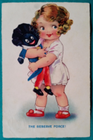 Antik képeslap, kislány a babájával