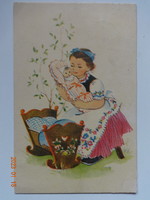 Old graphic postcard - drawing by Anna Győrffy