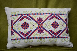 Embroidered Buzsáki pattern embroidered linen pillow decorative pillow Hungarian ethnographic needlework 49 x 34 x 10 cm
