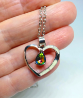 Silver-plated necklace, heart-shaped mystical topaz with stone pendant 230