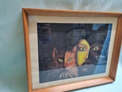 Nő cicával festmény kartonra