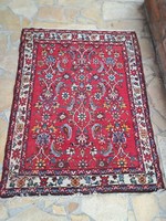Old Iranian Hamadan hand-knotted carpet with red pattern nostalgia home decoration