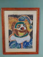 Miklós Németh (1934 – 2012) clown oil on paper painting