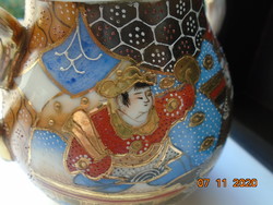Antique hand-painted, richly gilded Meiji satsuma kyoto moriage sugar bowl