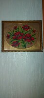Antique large poppy goblet picture in an antique old gilded glass frame