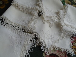 Old, 6 pcs. Embroidered, sewn wind lace napkin.