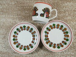 Retro jelzett Hollóházi porcelán kávéskészlet- Hollóháza Forcon reklám - 2 kistányér 1 csésze