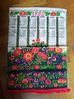 1980s retro textile wall calendar with painted matyó pattern