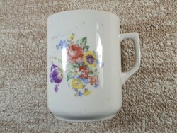 Retro régi jelzett porcelán bögre - Virág mintás - Zsolnay Porcelán Pécs