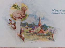 Old Easter mini postcard style postcard greeting card with lamb church