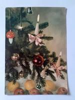 Retro képeslap régi fotó levelezőlap karácsonyfadíszekkel gomba