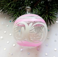 Kézzel festett rózsaszín üveg gömb karácsonyfa dísz 6-7cm