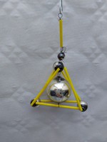 Régi üveg geometrikus karácsonyfadísz sárga üvegdísz 1 db